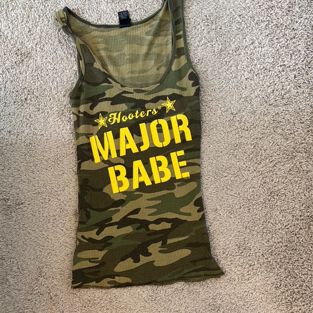 Camo Hooters Tank Top with Yellow Print